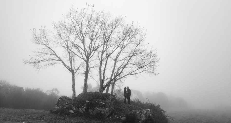 love is forever engagement session fog rural countryside silver golden diamond wedding destination chaves winter