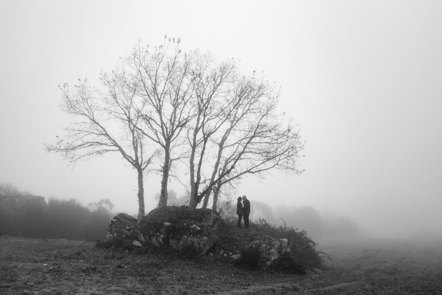 love is forever engagement session fog rural countryside silver golden diamond wedding destination chaves winter